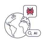 weltkugel mit suchsymbolen zu geo und ai-search